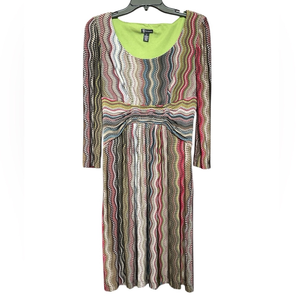 New Directions 3/4 Sleeve Vertical Abstract Stripe Dress